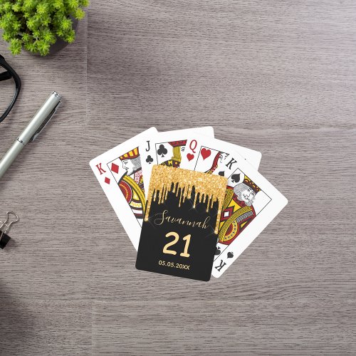21st birthday black glitter gold sparkle glam name poker cards