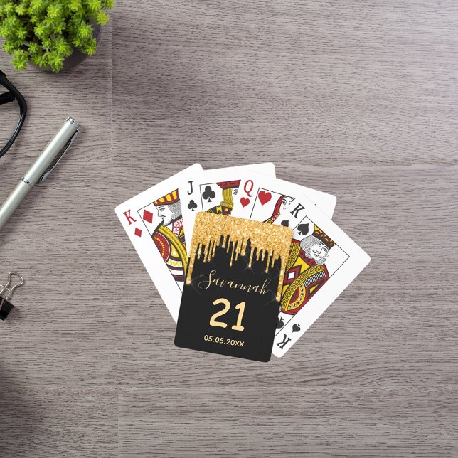 21st birthday black glitter gold sparkle glam name poker cards (Creator Uploaded)