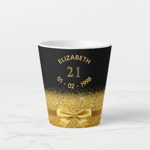 21st birthday black gold bow name latte mug