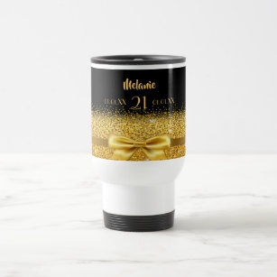 21st birthday black gold elegant name travel mug