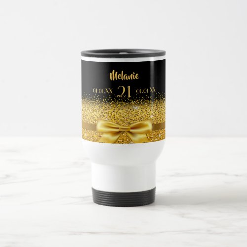 21st birthday black gold elegant name travel mug