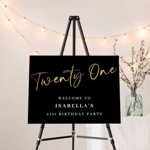 21st Birthday Black Gold Elegant Welcome Foam Board