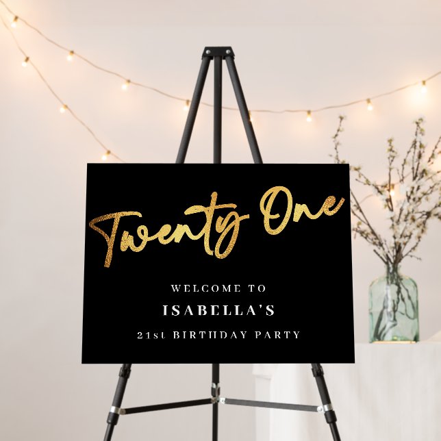 21st Birthday Black Gold Elegant Welcome Foam Board (In Situ (Stand))