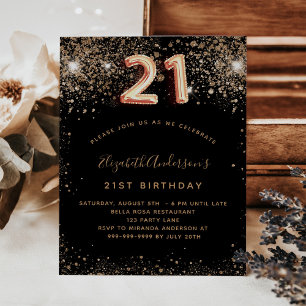 21st birthday black gold glitter invitation