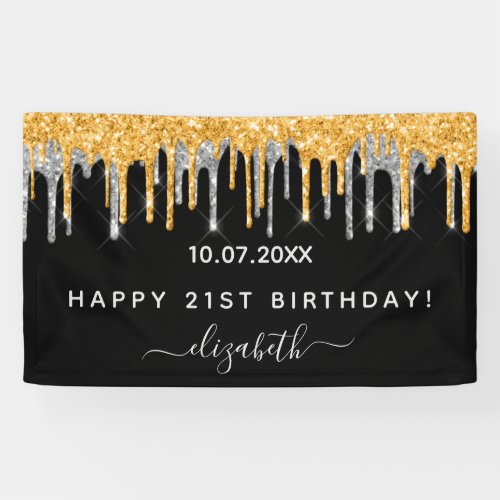 21st Birthday black gold glitter silver sparkle Banner