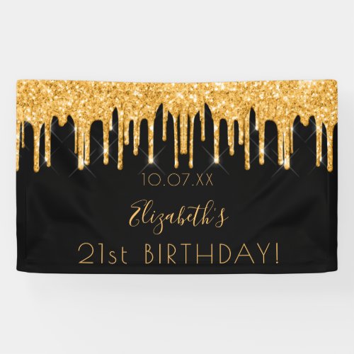 21st Birthday black gold glitter sparkle glam Banner