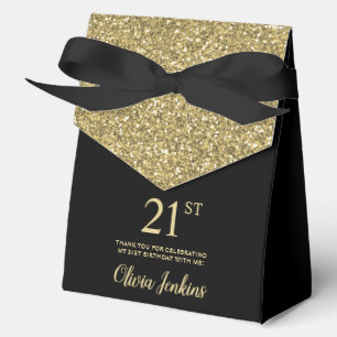 21st Birthday Black Gold Glitter Thank You Favor Boxes