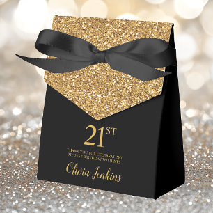 21st Birthday Black Gold Glitter Thank You Favor Boxes