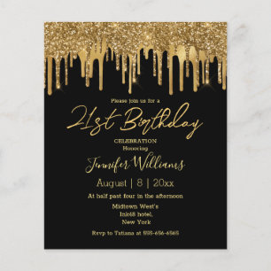 21st birthday black gold glitters invitation