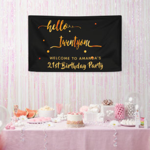 21st birthday black gold hello 21 name script banner