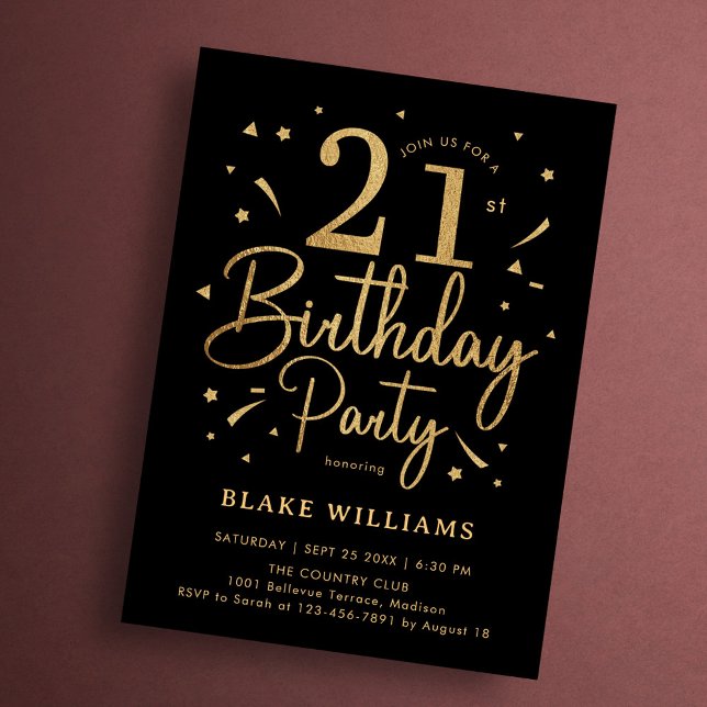 21st Birthday Black Gold Invitation (Creator Uploaded)