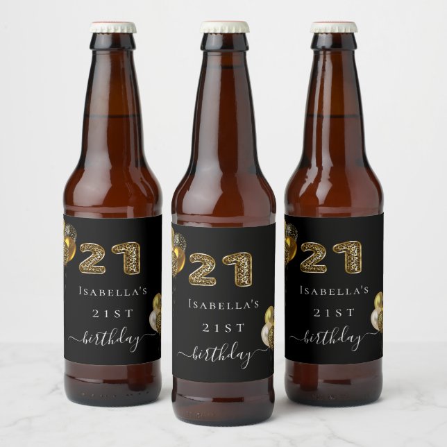 21st birthday black gold leopard animal beer bottle label (Bottles)