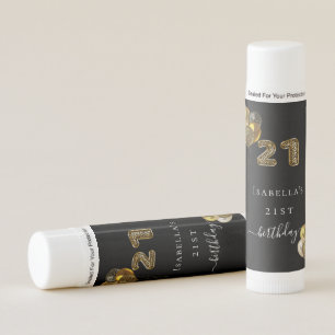 21st birthday black gold leopard animal party lip balm