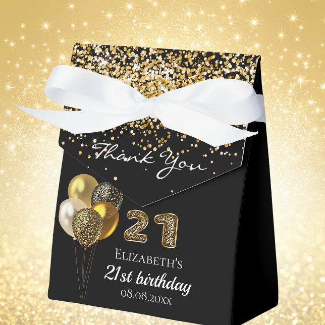 21st birthday black gold leopard print balloons favor boxes (Creator Uploaded)