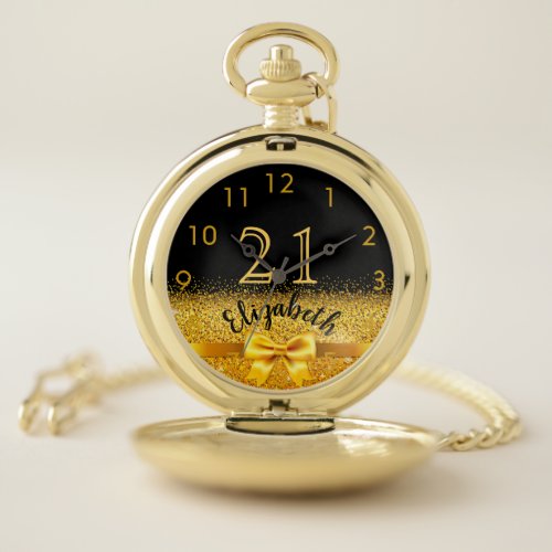 21st birthday black gold name elegant pocket watch