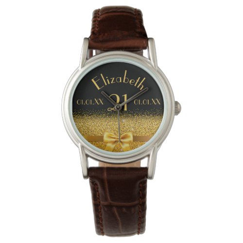 21st birthday black gold name elegant watch