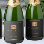 21st birthday black gold simple elegant cheers sparkling wine label<br><div class="desc">Luxury elegant black leather look (PRINTED) custom any milestone age birthday party favor cheers sparkling wine labels with editable age,  a gold glitter square,  and personalized name signature.</div>