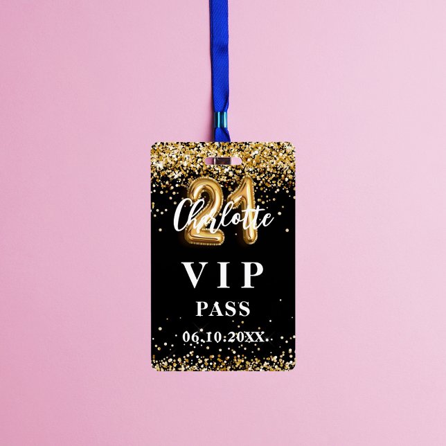 21st birthday black gold vip party pass badge (Creator Uploaded)