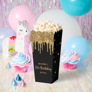 21st birthday black golden dripping glitters favor boxes