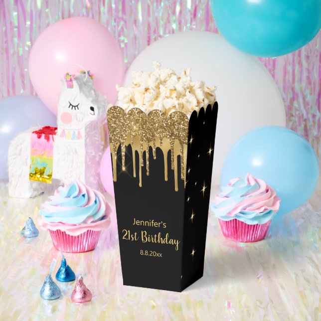 21st birthday black golden dripping glitters  favor boxes (Party)