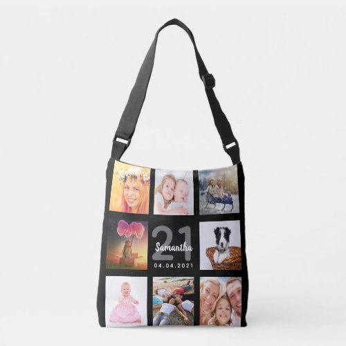 21st birthday black photo collage woman crossbody bag