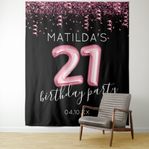 21st Birthday Black Pink Photo Backdrop