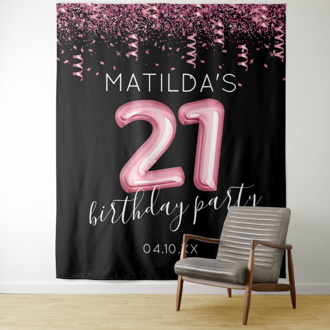 21st Birthday Black Pink Photo Backdrop (In Situ)