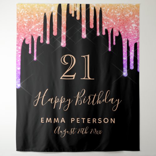 21st birthday black pink purple glitter drips tapestry