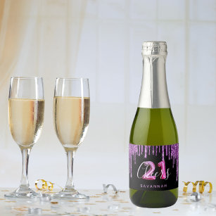 21st birthday black purple glitter glam cheers sparkling wine label