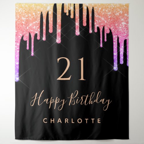 21st birthday black rainbow glitter pink purple tapestry