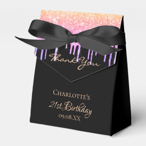 21st birthday black rainbow glitter pink thank you favor boxes