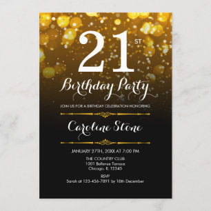 21st Birthday - Black White Gold Invitation