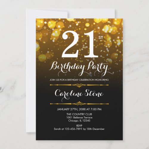21st Birthday _ Black White Gold Invitation