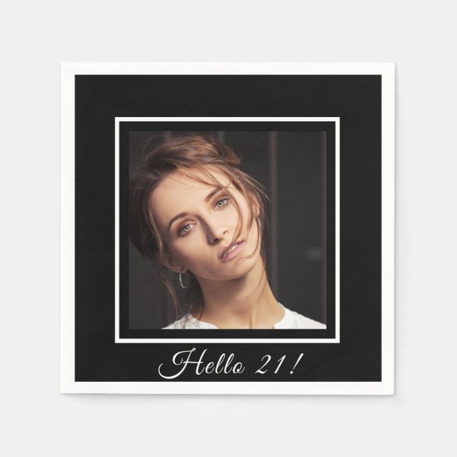 21st birthday black white photo napkins (Front)
