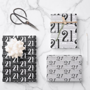 21st Birthday Black White Typography Numbers Wrapping Paper Sheets