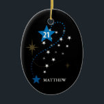 21st Birthday Blue and Black Personalized Ceramic Ornament<br><div class="desc">As anyone you know turns 21,  this inspirational birthday gift celebrates with him. Encourage him to find his own true star and reach for it!</div>