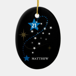 21st Birthday Blue and Black Personalized Ceramic Ornament