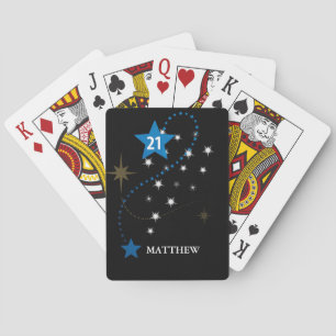 21st Birthday Blue and Black Personalized Poker Cards