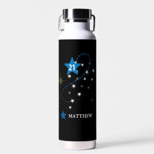 21st Birthday Blue and Black Personalized Water Bottle