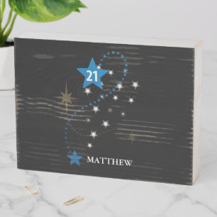 21st Birthday Blue and Black Personalized Wooden Box Sign