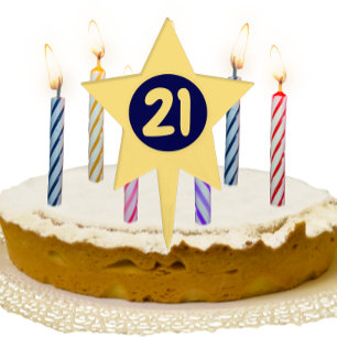 21st Birthday Blue and Yellow Star Cake Topper