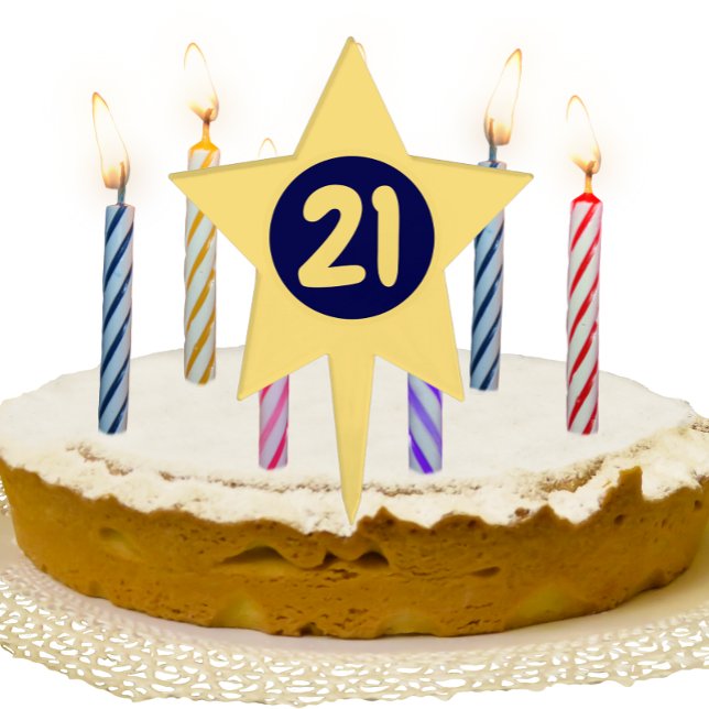 21st Birthday Blue and Yellow Star Cake Topper (In Situ Birthday Cake)