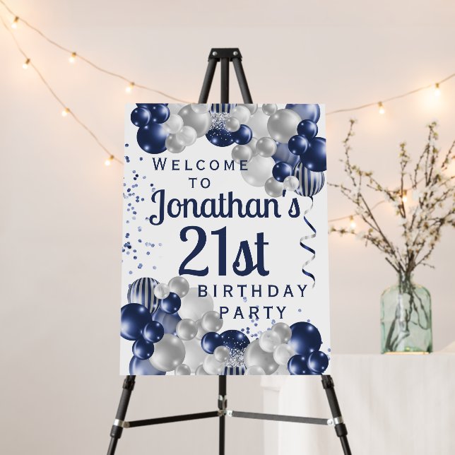 21st Birthday Blue Balloons Party Welcome Foam Board (In Situ (Stand))