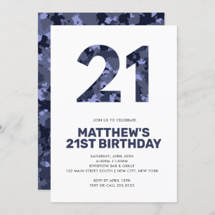 21ST Birthday, Blue Camo Personalized Invitation