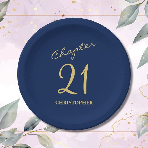 21st Birthday Blue Gold Chapter 21 Paper Plates