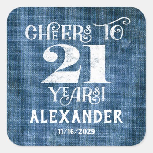 21st Birthday Blue Linen Thank You Favor Stickers