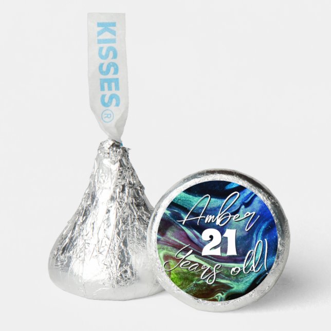 21st Birthday Blue Marble Personalized Name Hershey®'s Kisses® (Front)