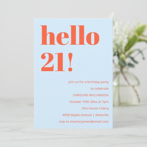 21st Birthday Blue Orange Bold Modern Bright Invitation