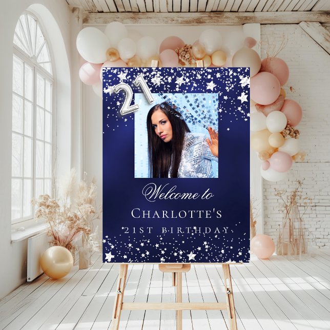 21st Birthday blue silver stars photo welcome Foam Board (Creator Uploaded)