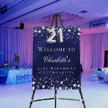 21st Birthday blue silver stars welcome party Foam Board<br><div class="desc">A welcome board for a 21st birthday party.  A navy blue background with elegant faux silver stars. The blue color is uneven.  Personalize and add a name and text.  White letters. 
Back: no design</div>